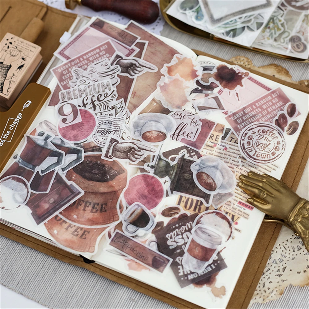 64 шт./лот журнал японский бумажный цветок винтажный календарь кофе декоративный дневник милые наклейки Скрапбукинг хлопья канцелярские