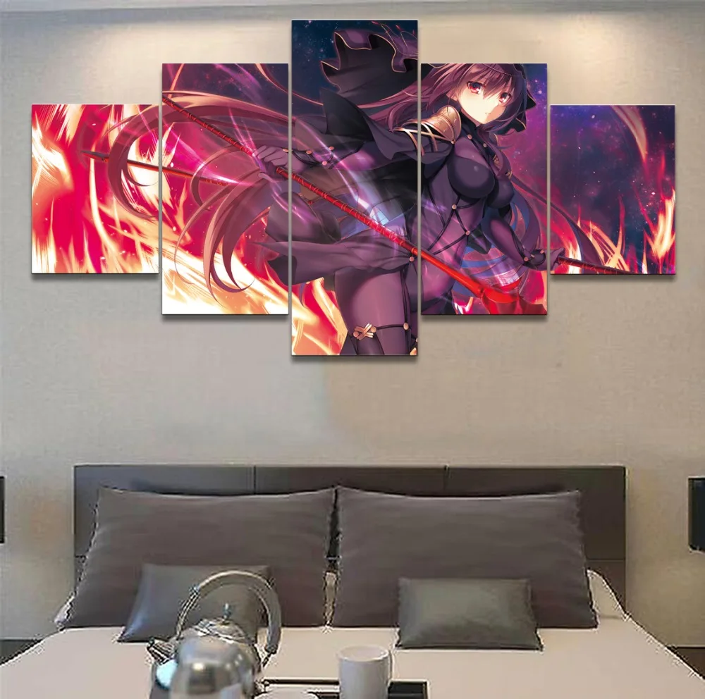 

Canvas Painting Home Decor Poster 5 Piece Anime Fate Grand Order Scathach Pictures Modern Printed For Living Room Wall Art Frame