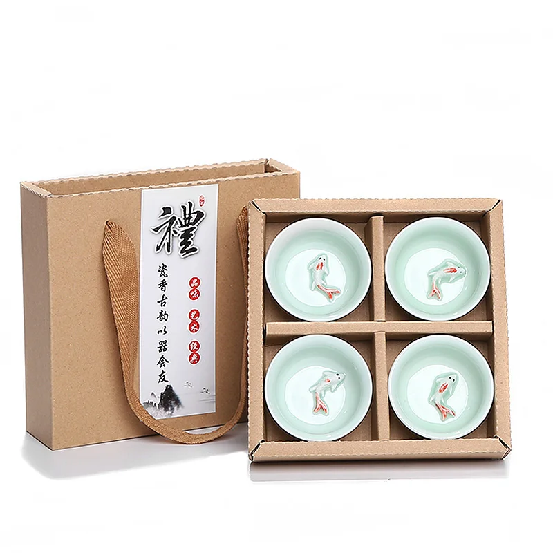 Изысканные 4 шт керамические 3D золотые рыбки чашки, Путешествия Чайный чаша чайный набор кунг-фу китайские чайные чашки наборы Китай Чайные чашки набор посуда для напитков подарок