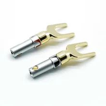 2pcs red+black Nakamichi Brass Gold plated and Silver Plated Y Spade Speaker Plugs Audio Screw Fork Connector Adapter