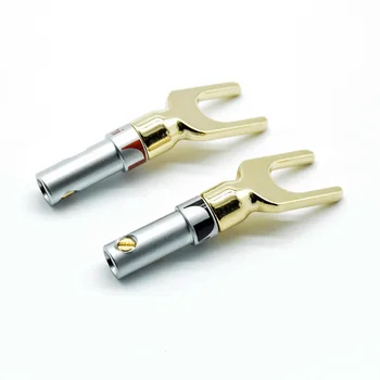 

2pcs red+black Nakamichi Brass Gold plated and Silver Plated Y Spade Speaker Plugs Audio Screw Fork Connector Adapter