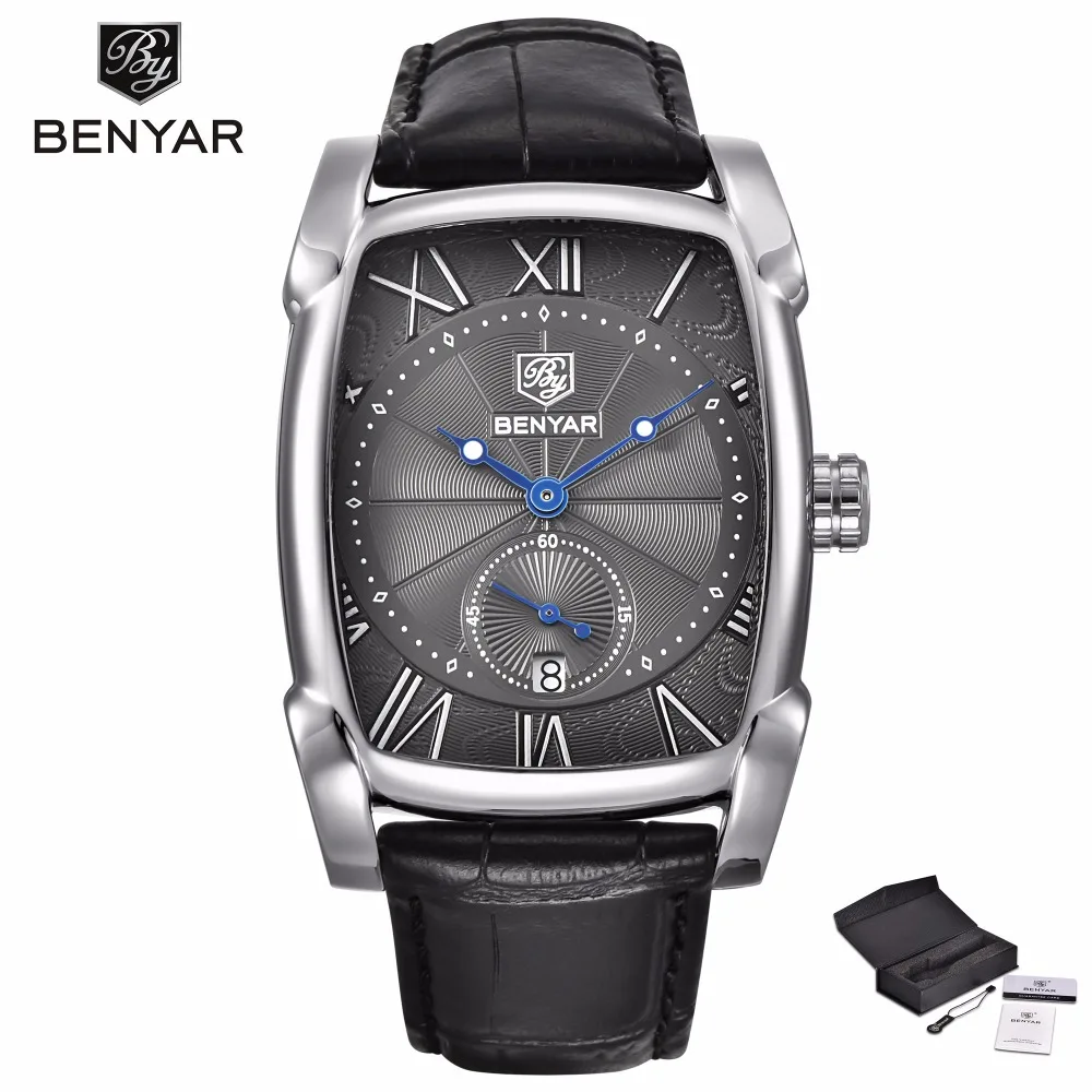 

BENYAR Mens Watches Top Brand Luxury Casual Leather Strap Rectangle Watch Men Sports Male Clock Wristwatch erkek kol saati 2018