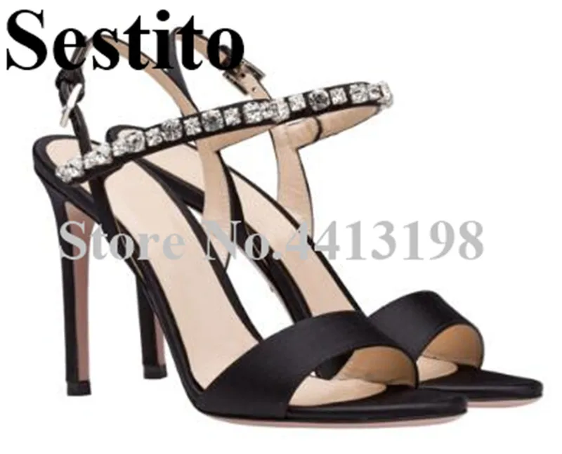 

2019 Fashion Flock Solid Rhinestone Decoration Sandals Peep Toe Stiletto Heels Sandals Ankle Buckle Strap Summer Women Shoes