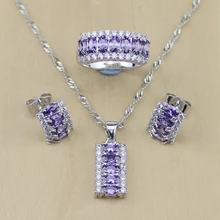 Фиолетовый CZ Белый кубический цирконий 925 стерлингового серебра Ювелирные наборы для женщин серьги/кулон/ожерелье/кольцо бесплатно Boite Cadeau