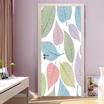 

Modern Simple Colorful Leaf Door Sticker Nordic Style Living Room Kids Bedroom Home Decor Wallpaper PVC Waterproof Door Poster