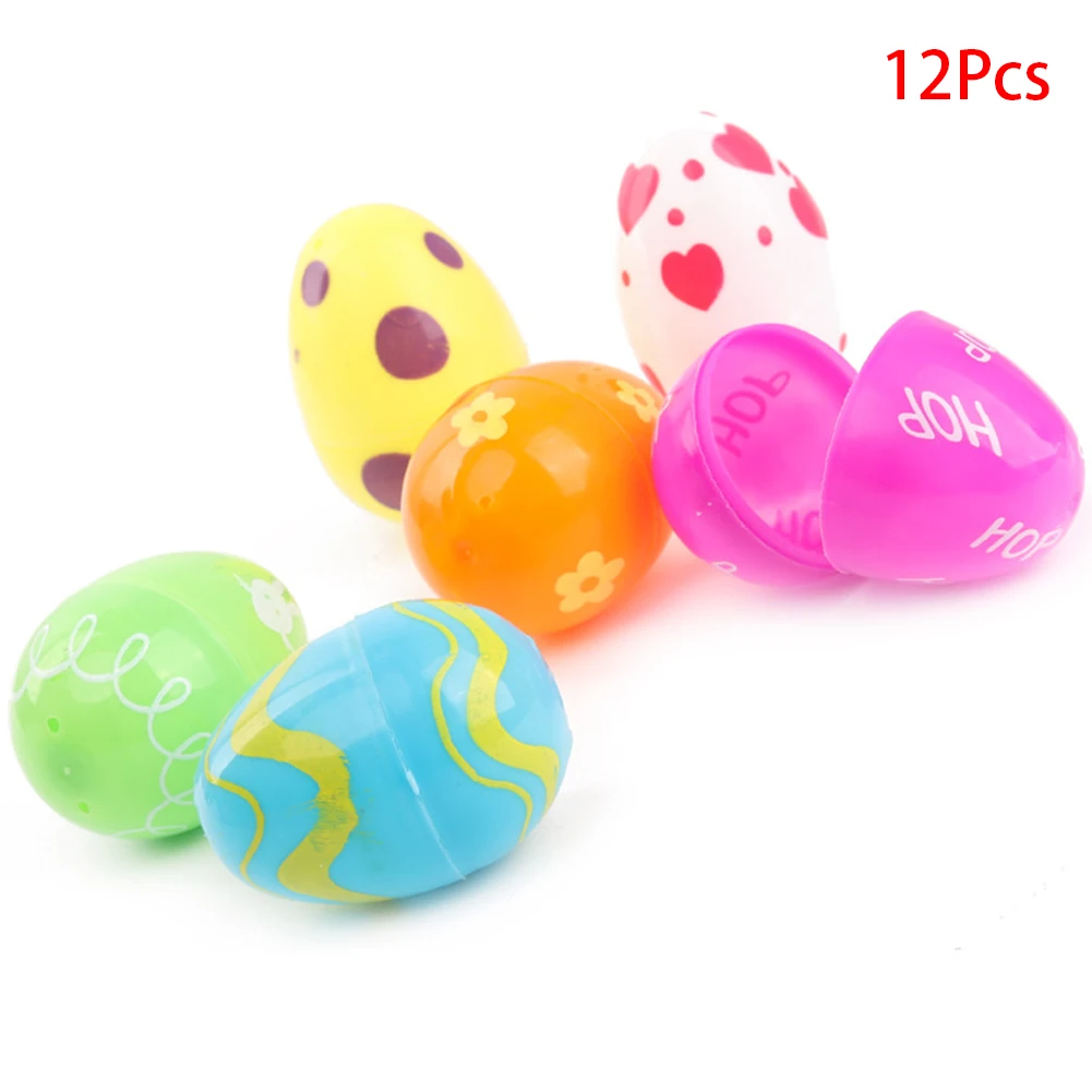 12pcs/pack Empty Easter Egg DIY Non-toxic Small Lottery Gifts Kid Toy Funny Detachable Decorative Handmade Colorful Plastic