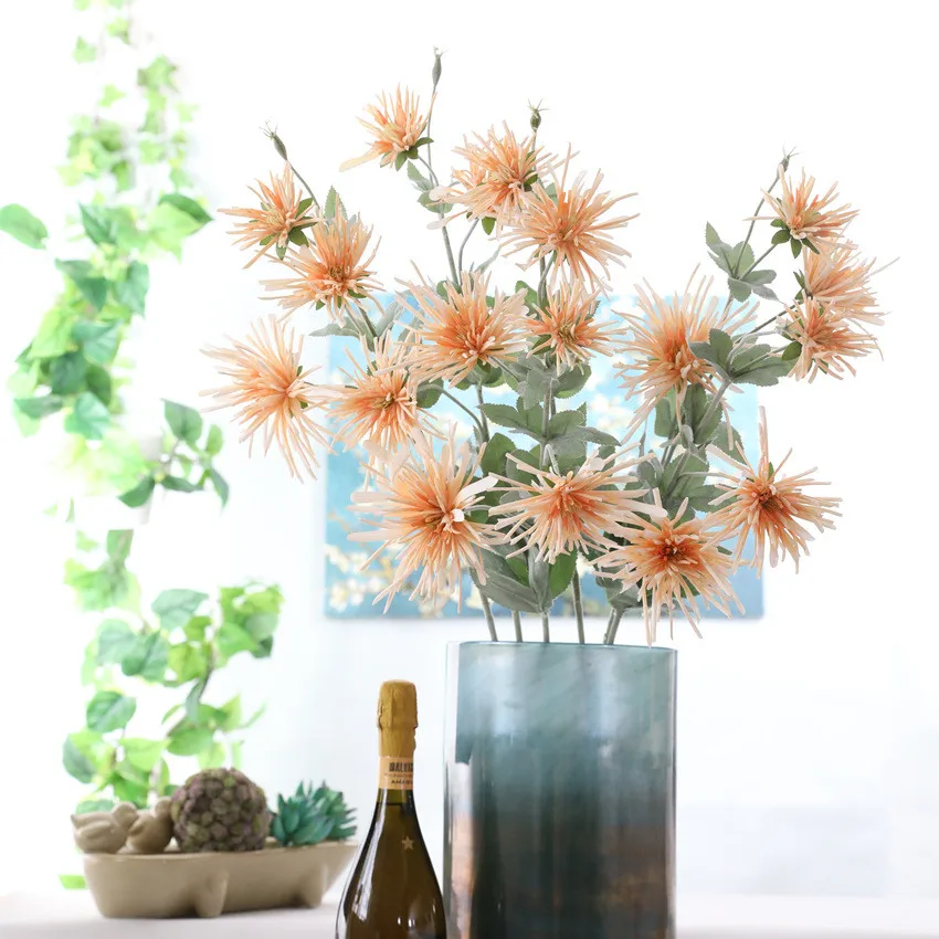 3 головки 82 см Искусственный цветок маленький свежий Краб когти DIY домашний декор комнаты Высококачественный искусственный шелк Флорес пушистый шар Хризантема