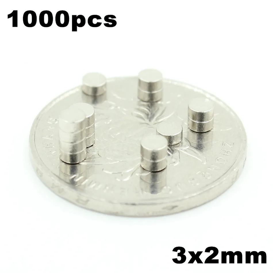 

1000pcs 3x2mm Super Powerful Strong Bulk Small Round NdFeB Neodymium Disc Magnets Dia 3mm x 2mm N35 Rare Earth NdFeB Magnet