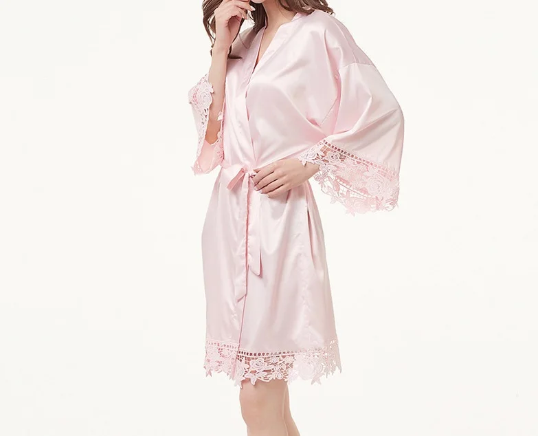 3 шт в партии на заказ кружевная атласная пижама-кимоно халаты Bacholerrete курица подарок на день рождения Свадебное предложение идеи подарок для невесты - Цвет: Розовый