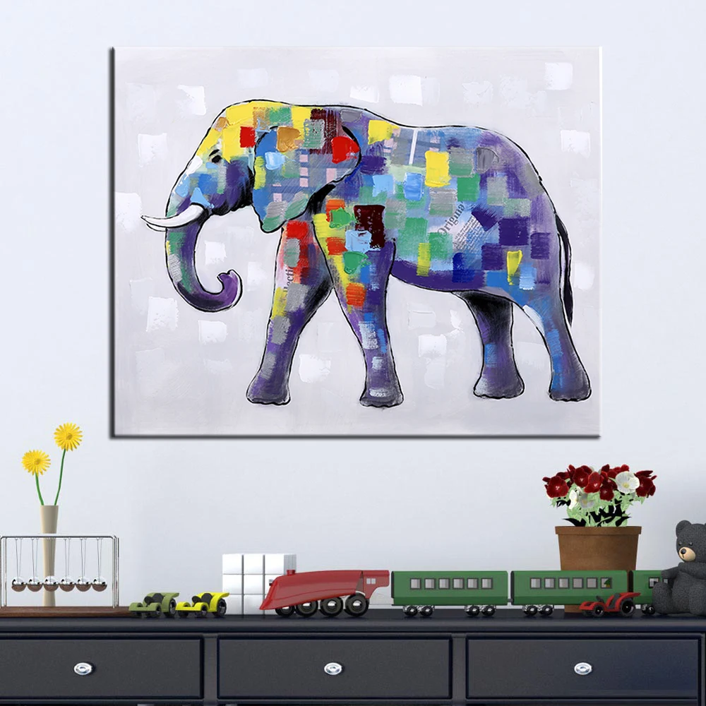 Hand Painted Modern Animal Oil Painting Elephant Wall Decorative Canvas