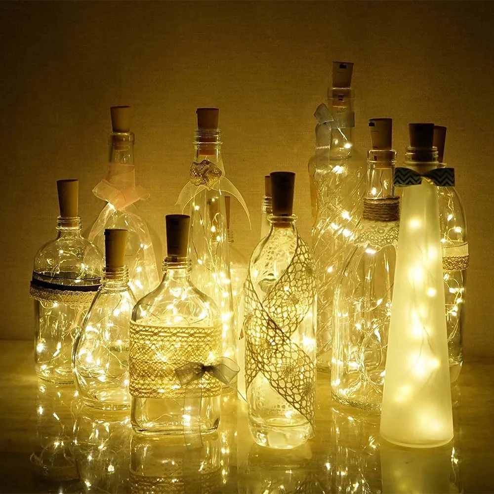 2 м 20 светодиодов Хэллоуин светильники в форме винных бутылок встроенный аккумулятор форма медный провод Красочные Фея мини нить с пробкой огни 1 шт