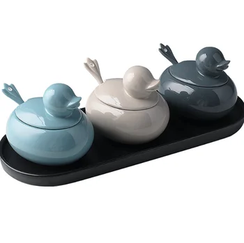 

Creative Cartoon Cute Seasoning Box With Spoon & Cover Pepper And Salt Cruet Seasoning Storage Moisture-proof Spice Sets LFB830