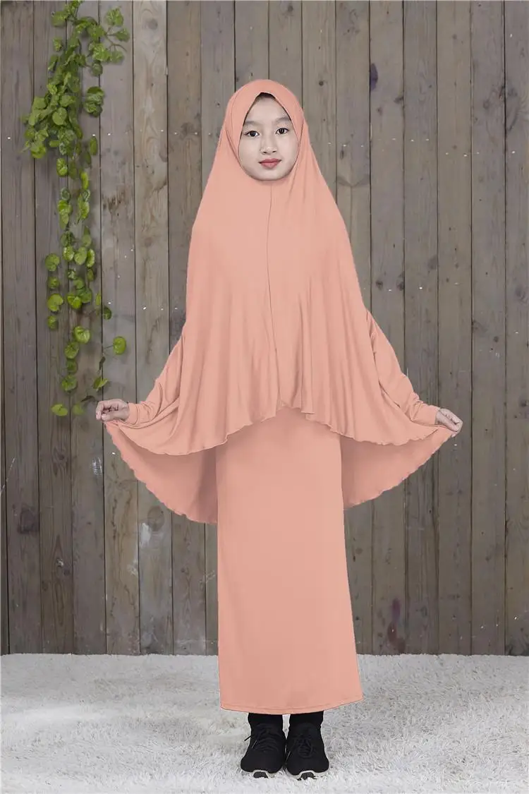 Abaya/длинное мусульманское платье-хиджаб Maxi для девочек; комплект одежды для молитвы в мусульманском стиле; Рамадан; Бурка; костюмы для детей с полным покрытием; новое арабское платье - Цвет: Розовый