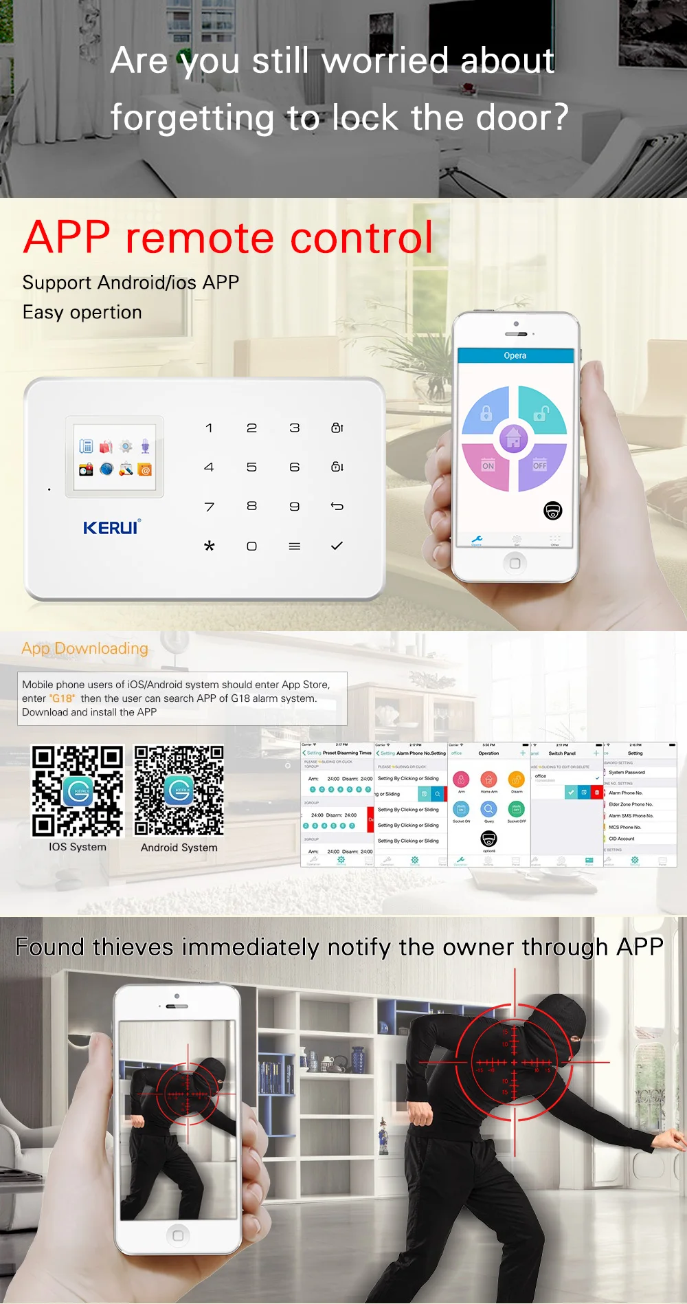KERUI G18 GSM сигнализация системы безопасности домашняя охранная сигнализация Android IOS приложение дистанционное управление Alarmas De Seguridad Para Casa