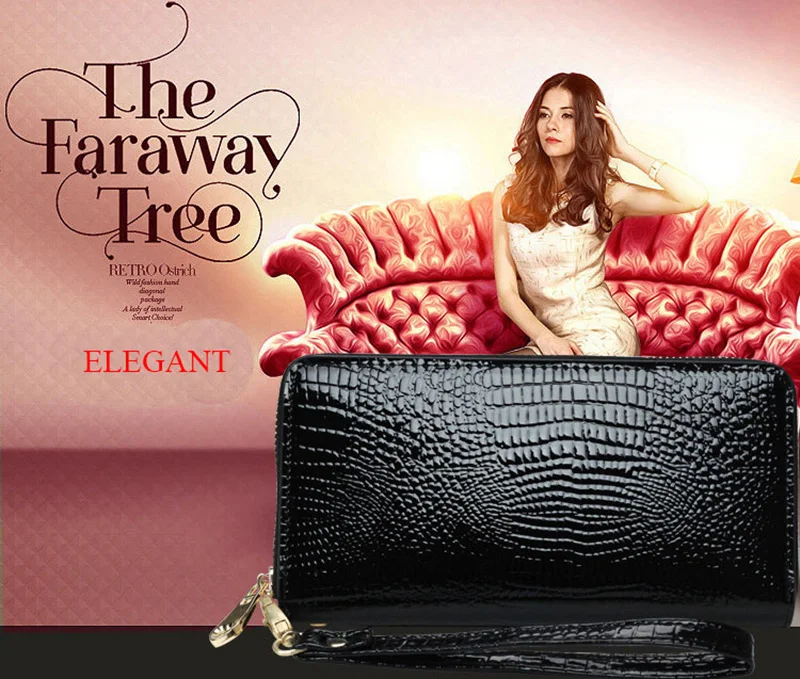 LMS 2017 New Luxury Long Women Wallet and Purses Alligator Patent Leather Zipper Cardholder Ladies Large Capacity Clutch Wallet (23)