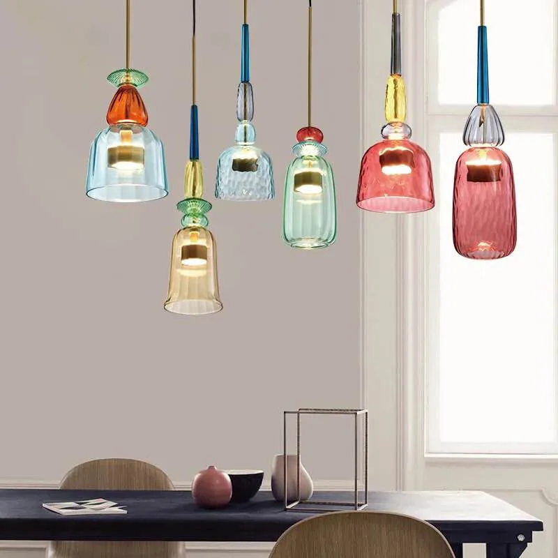 Цветная стеклянная бутылочка Лофт светодиодный подвесной светильник Nordic Makaron дома деко Люстра для ресторана обеденная Бар Кухонный