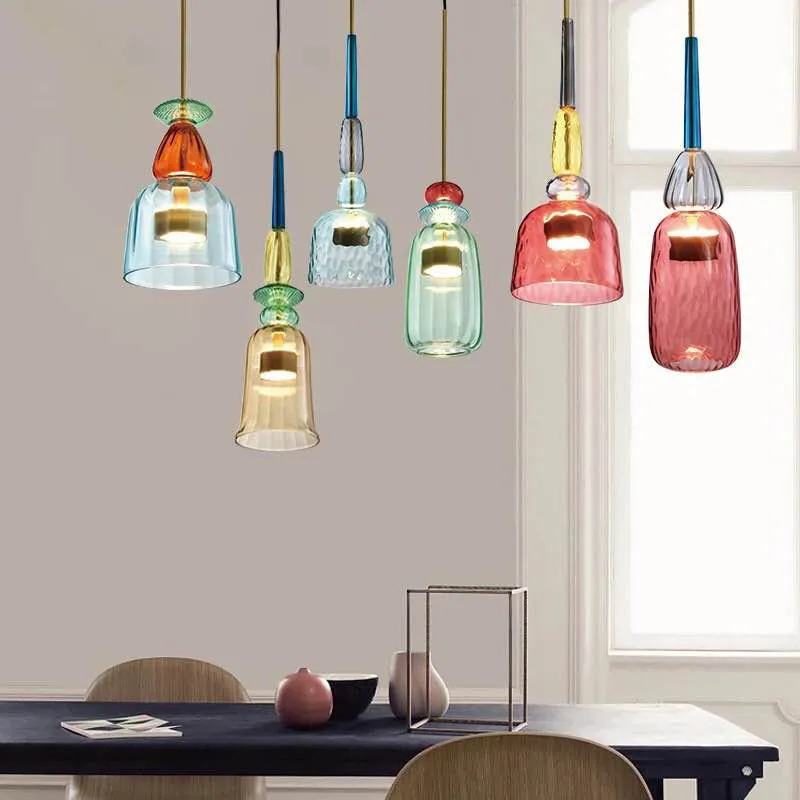 

Colorful Glass Bottle Loft Led Pendant Light Nordic Makaron Home Deco Hanglamp Restaurant Dining Room Bar Kitchen Pendant Lamp