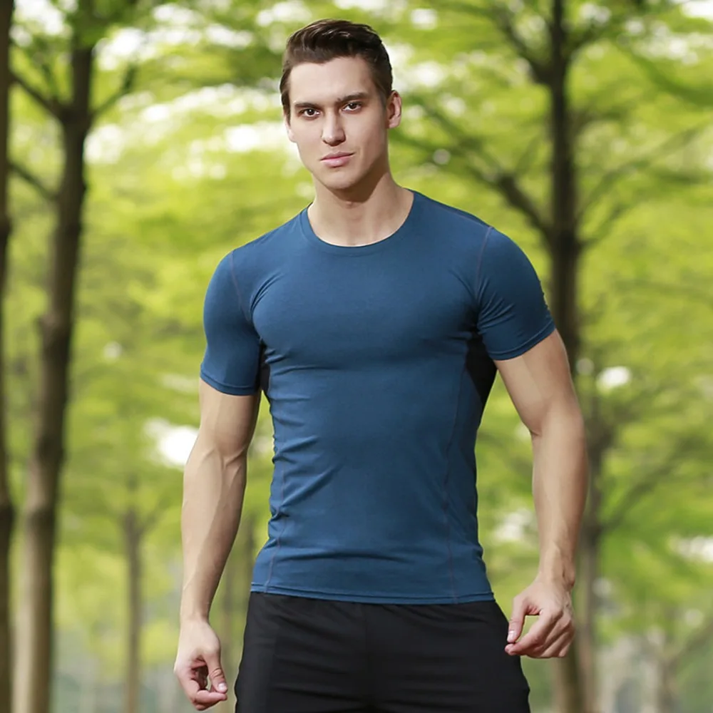 

2019 Men's T-shirts Quick Dry Tight Fitness Running T shirts Men Brand Short Sleeve Gym Sport compression shirt Men's Sportswear