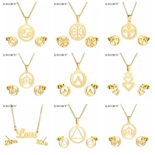 Новейший набор колье ожерелье серьги набор женское перо золотистого цвета/Крест/дерево форма нержавеющая сталь ювелирный набор