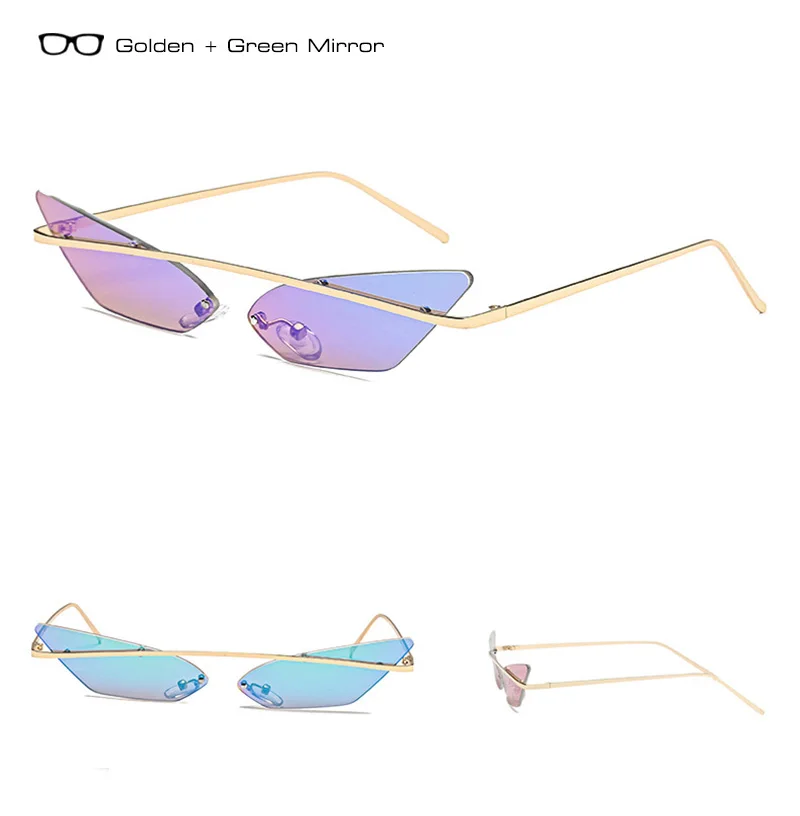 SHAUNA, простые женские маленькие солнцезащитные очки кошачий глаз, брендовые дизайнерские модные зеркальные очки без оправы красного, зеленого, синего, розового цвета