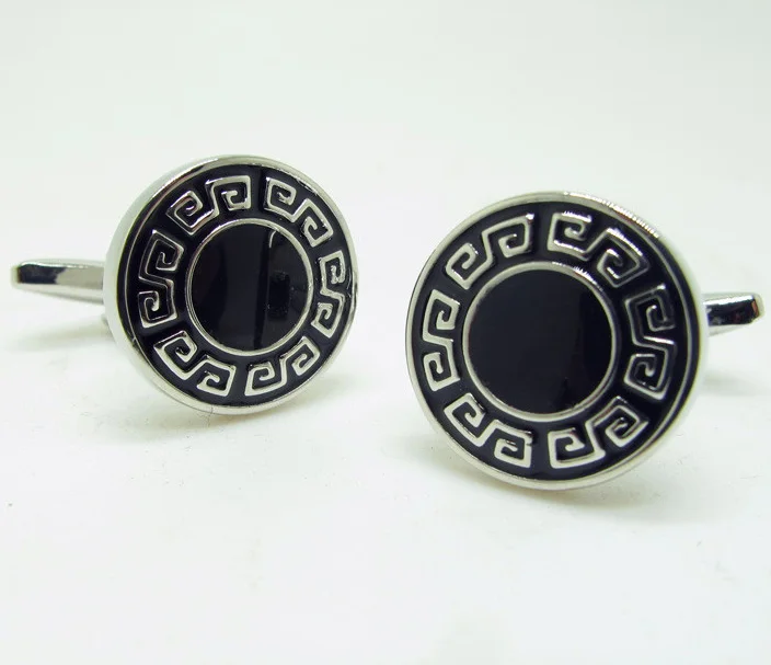 

Factory Price Retail Men's Cufflinks Brass Material Black Color round Design Cuff Links Free Shipping