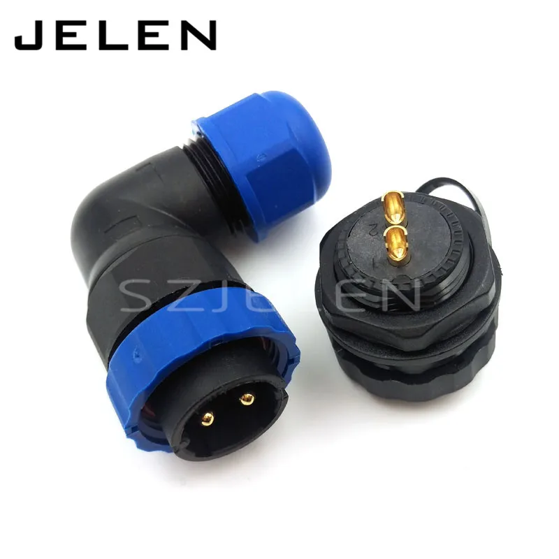 SD20TA ZM 90 degree elbow waterproof connector 2 pin IP67 industrial power cable connector pancl cutout