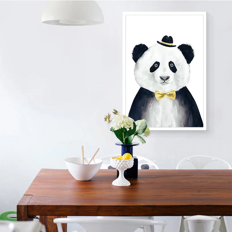 Триптих haochu Banksy милые животные Китайская панда птица медведь курение львы холст