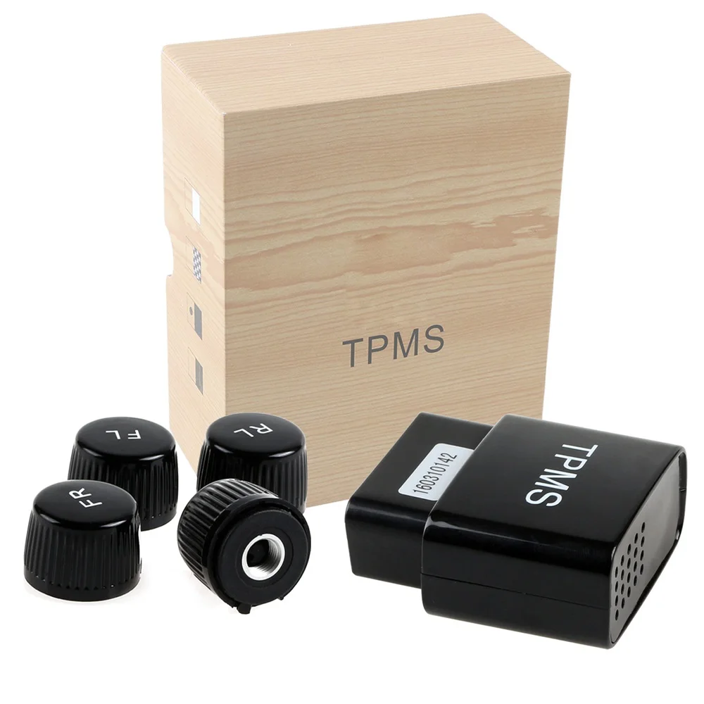 

Car Tire Pressure Alarm Monitor Systems TPMS Mobile Phone APP Bluetooth Display 4 External Sensors OBD Interface