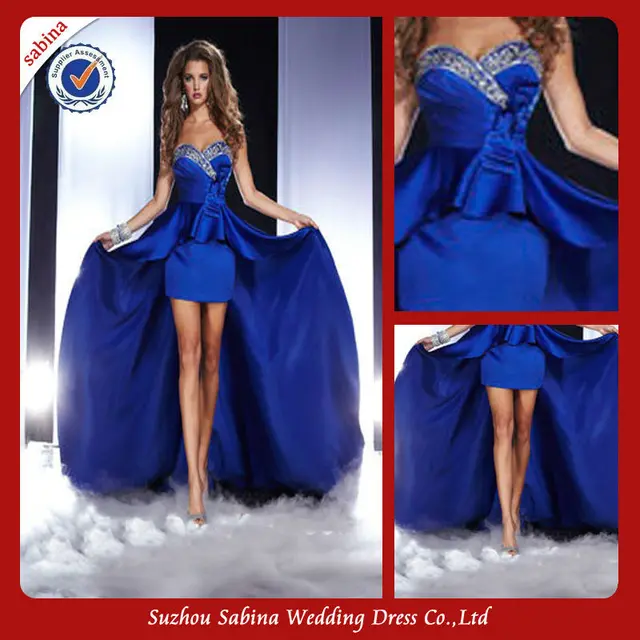 P0363 Rhinestone Long Evening Prom Dress Short Tail Royal Blue P0363 Rhinestone Long Evening Prom Dress Short Tail Royal Blue