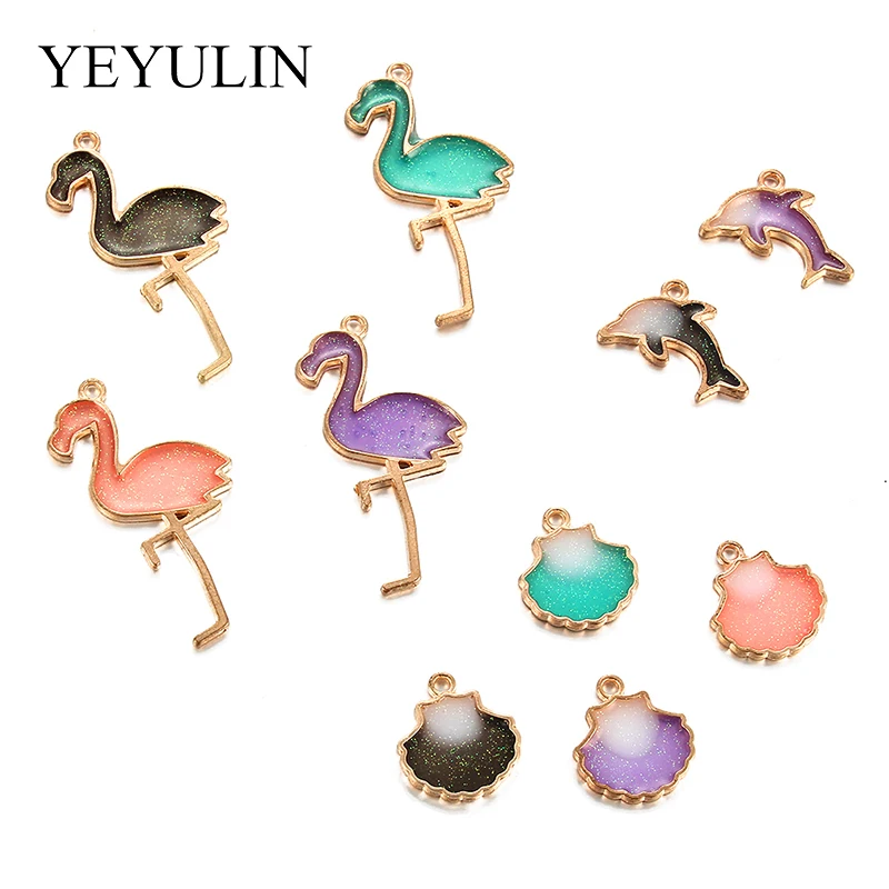 

10pcs Mixed Color Alloy Gold Insect Enamel Ladybird Beetle Ladybug Shark Bird Charms Key Pendants Link DIY Ear Jewelry Accessory