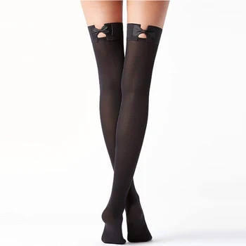 

Sexy Fishnet Stockings Knee Socks With Bow Tie New Arrival Woman Fashion One Size Nylon Black Solid Thigh High Socks HS2144