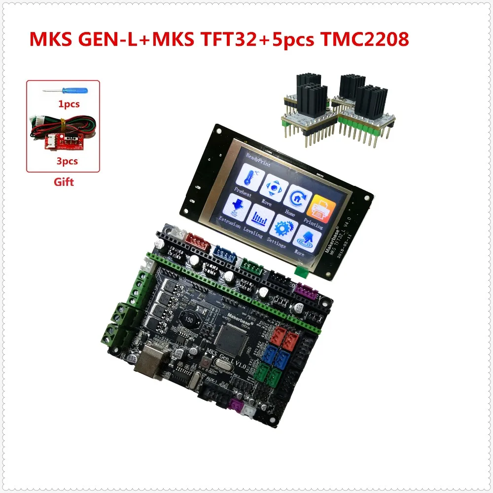 

MKS GEN L +MKS TFT32 V4.0 LCD touching display + 5pcs tmc2208 stepper driver plug and play electronic kit for 3d printer starter