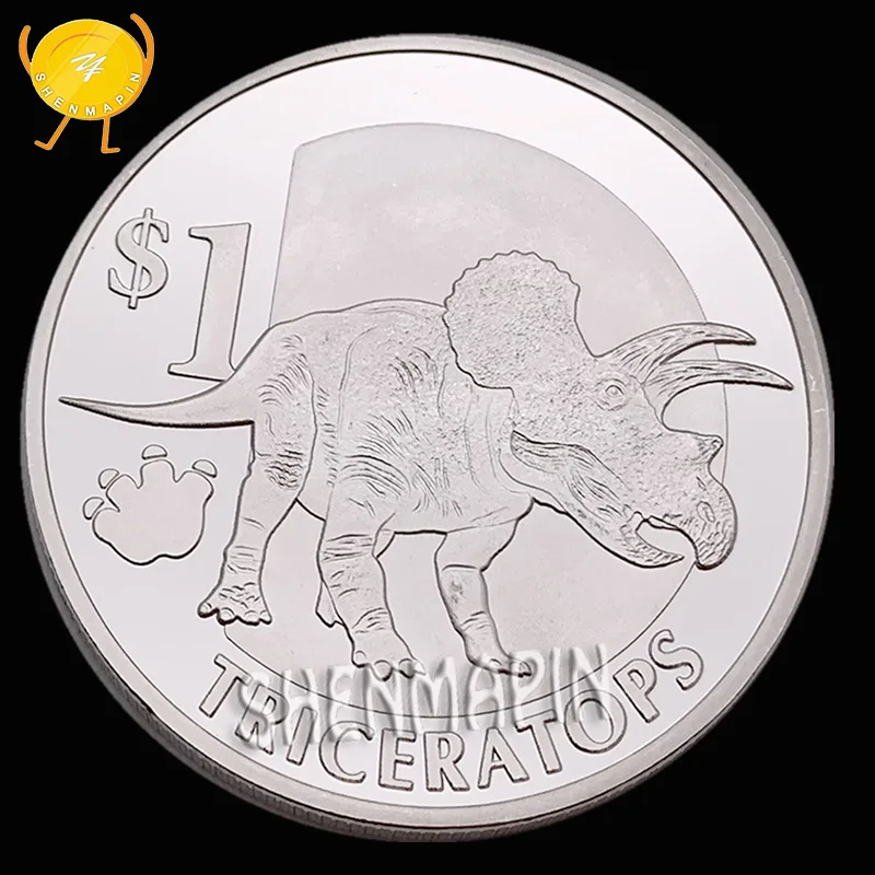 

Triceratops Commemorative Coin One Dollar Coins Collectibles Republic of Sierra Leone Challenge Coin 999 Silver Coins