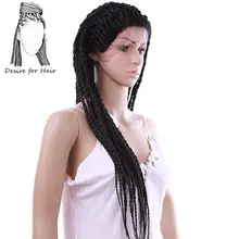 Desire for hair 28 дюймов 71 см длинные Предварительно скрученные 2X твист косички Синтетические Кружева передние парики для черных женщин