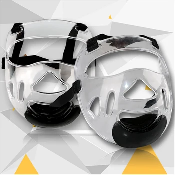 

Cheap Karate helmet plastic mask Removable taekwondo helmet headgear face mask TKD fitness guard for kids adult nose protector