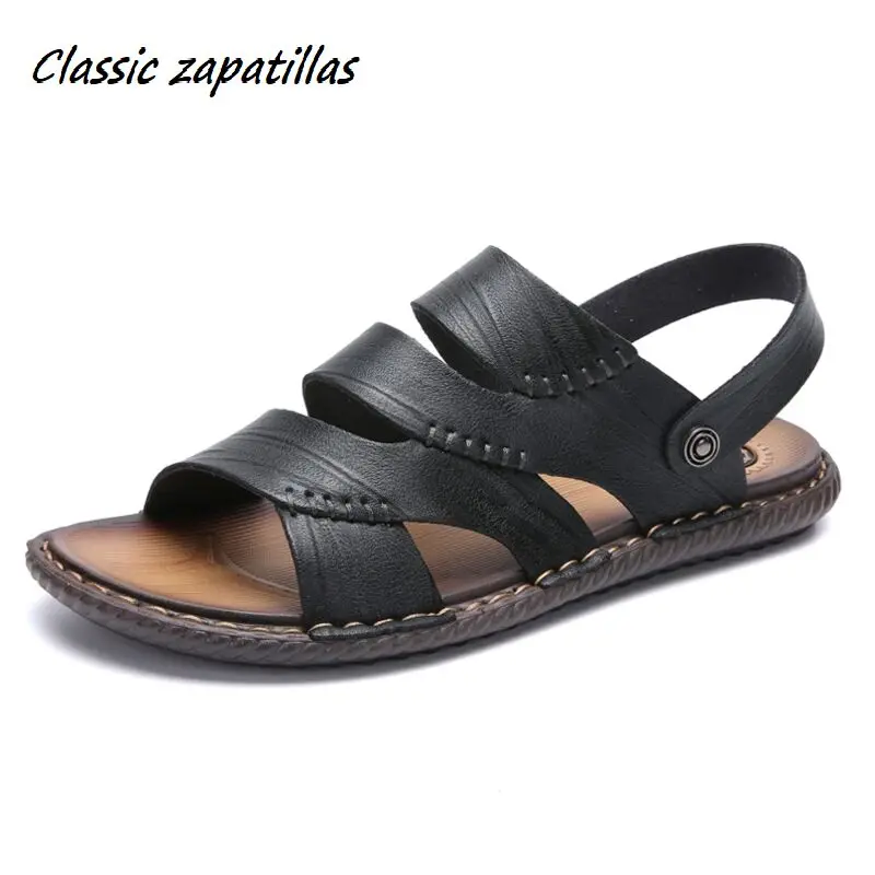

Men Sandals Natural Leather Soft Sole Casual Shoes comfortable Outdoor Beach Sandals shoes Summer Men's Slipper Plus Size 39-44