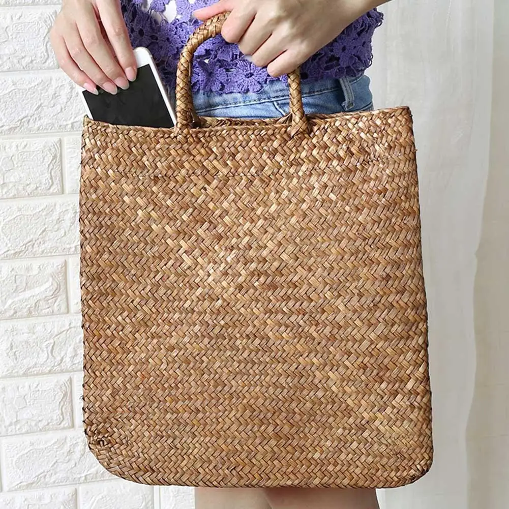 

Rural Cattail Leaf Handmade Woven Bag Large Capacity Women Tote Handbag