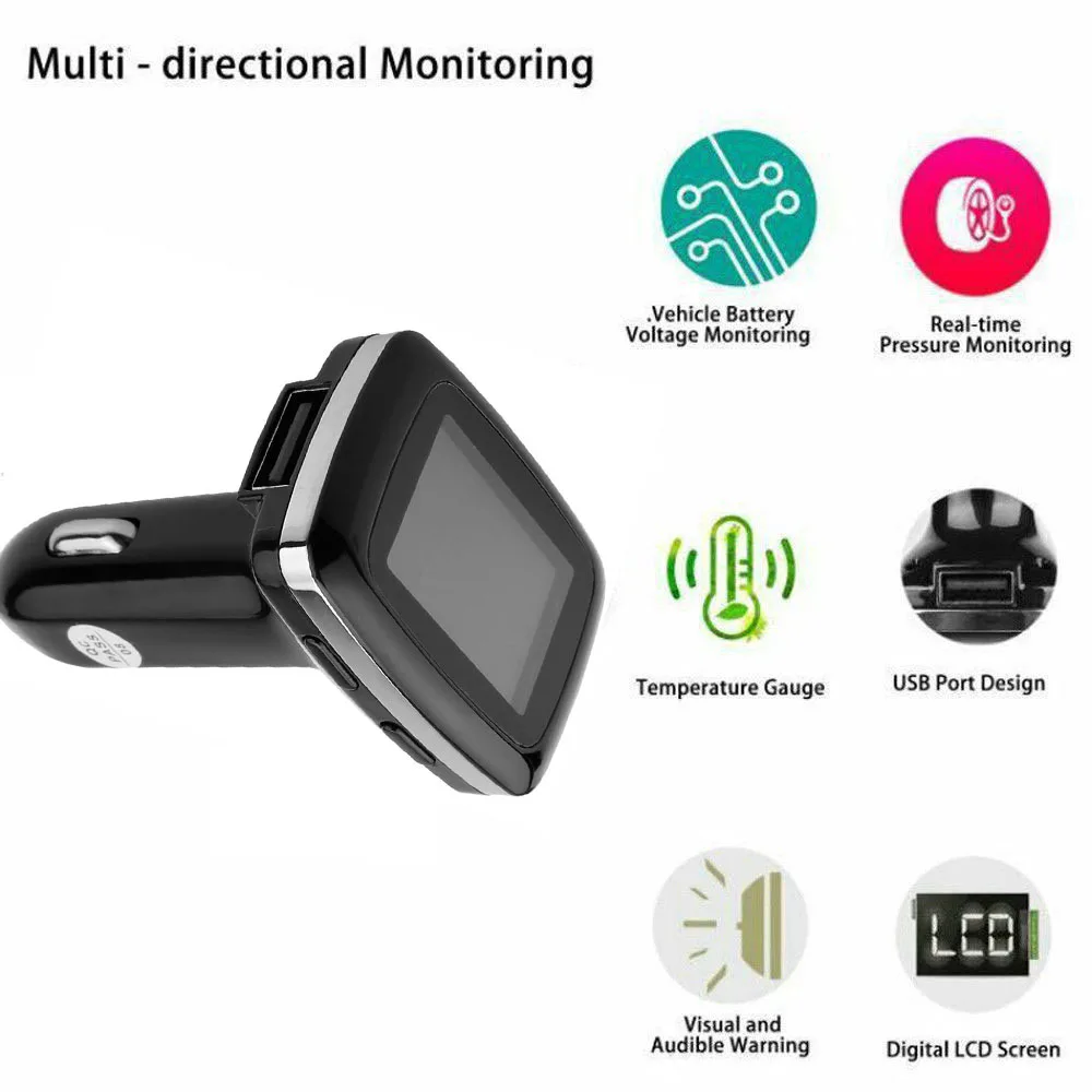 JSEX TPMS TP620 Wireless Car Tire Pressure Monitoring Cigarette Lighter Power Alarm System With 4 External Sensor Detector Black JSEX TPMS TP620 Wireless Car Tire Pressure Monitoring Cigarette Lighter Power Alarm System With 4 External Sensor Detector Black