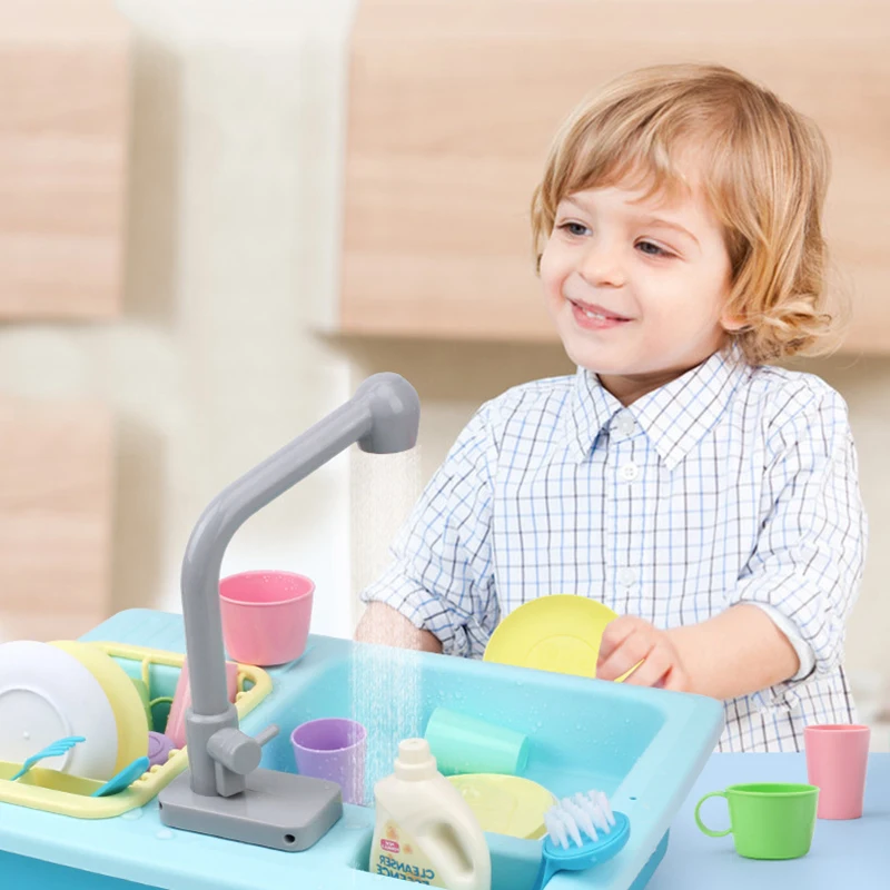 Дети моделирование электрическая посудомоечная машина игрушка розовый синий кухонные принадлежности ролевые игры миниатюрные развивающие Кухонные Игрушки для девочек детей