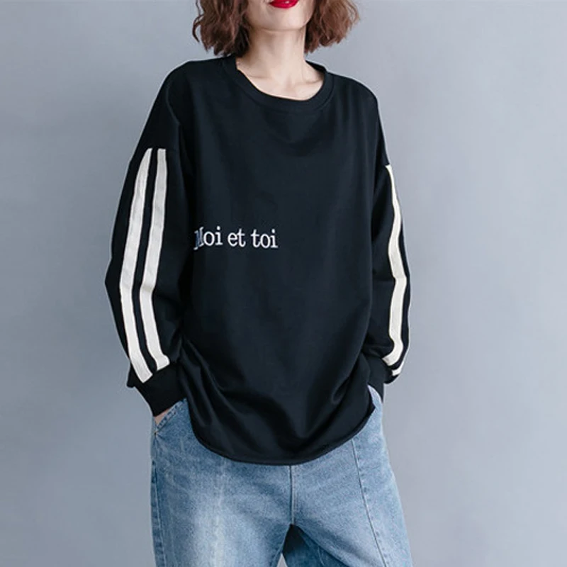 

Johnature Casual Autumn Women Clothes 2019 New O-neck Drop-shoulder Sweatshirt Korean Loose Letter Printed Pullovers Hoodies