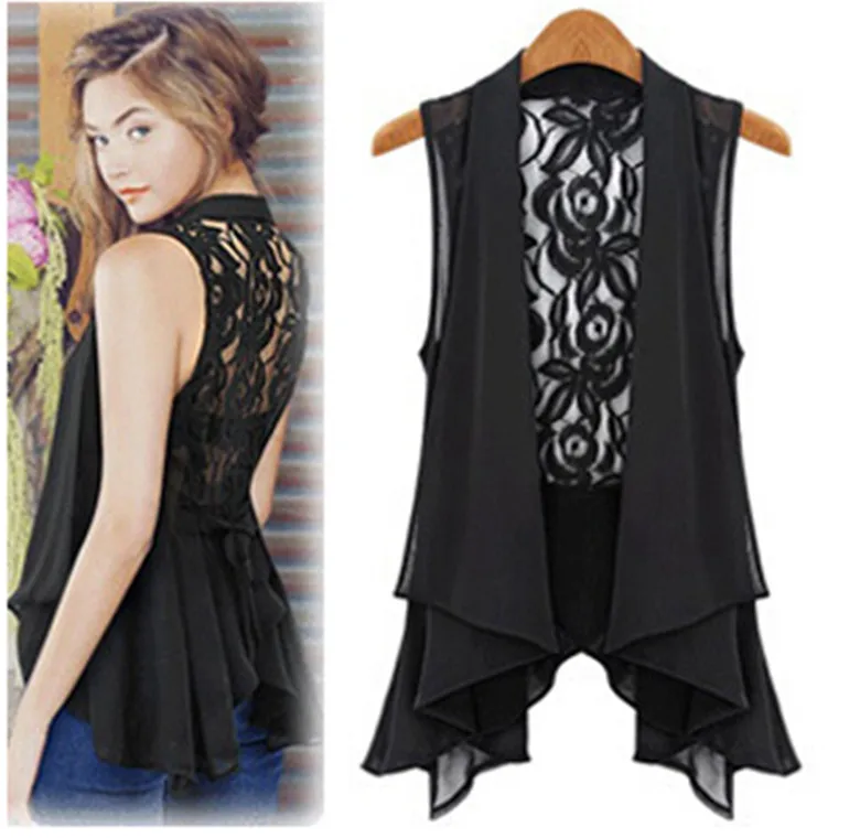 2017 Jacquard Hollow Out Chiffon Female Vests Plus Size Adjustable