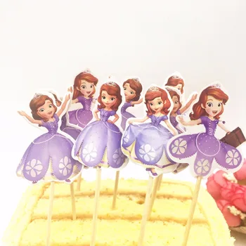 

24pcs Cake Dessert Inserted Card Sofia Princess Cake Toppers Cartoon Decoration Card Kids Birthday Baby Shower Party Supplies