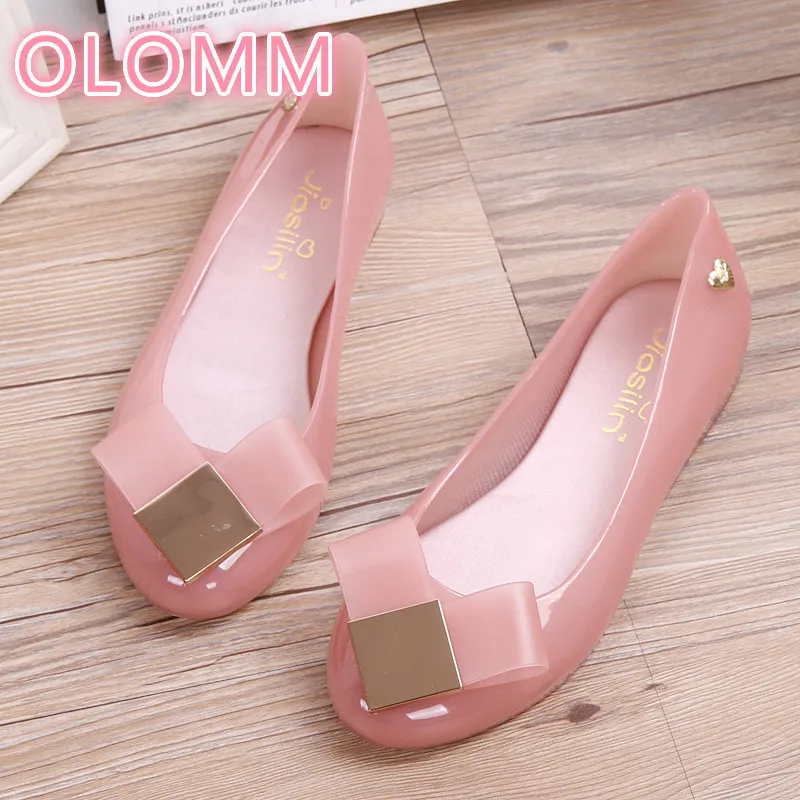 

Crystal jelly shoes women's sandals shallow flat bottom bow knot beach shoes low head help waterproof