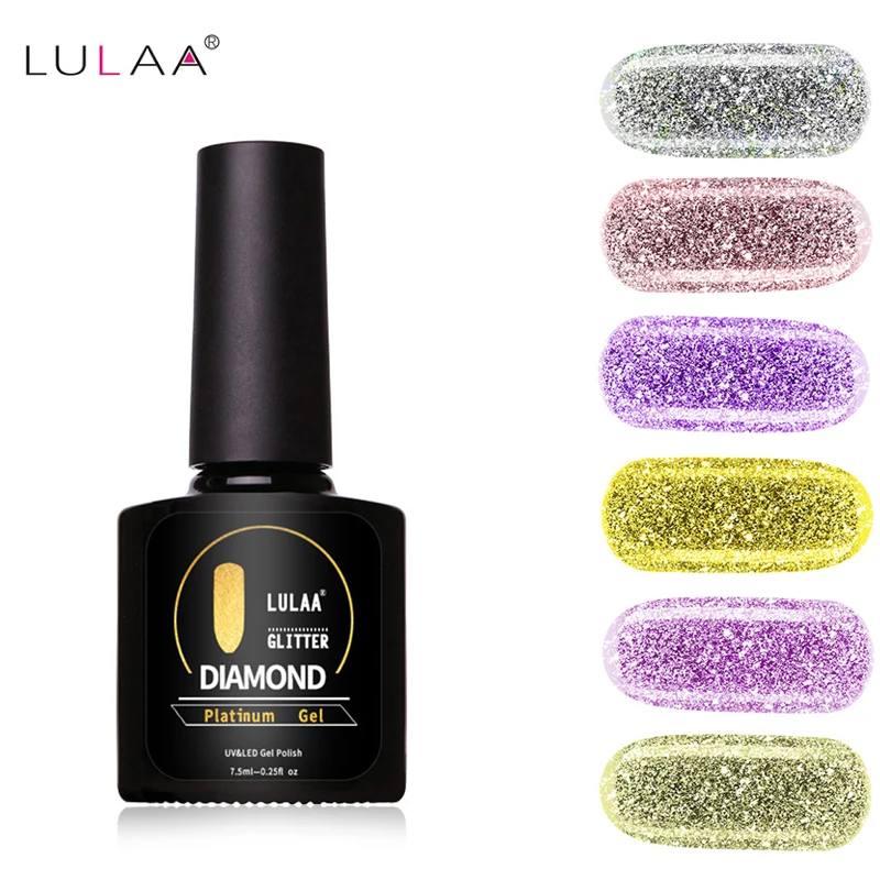 

7.5ml Glitter Diamond Gel Nail Polish 14 Colors Shimmer UV&LED Holographic Nails Varnish DIY Nail Art Decorations