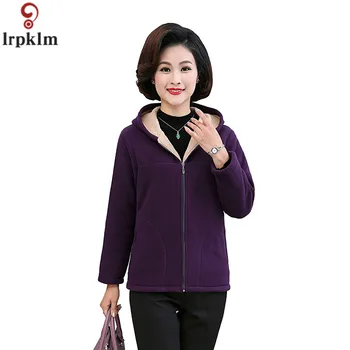 

Middle-aged Women's Large Size Thick Mother's Hoodie 2018 Spring-Autumn New Solid Warm Long-sleeved fleece Outwear CH347