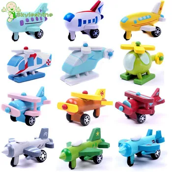 

Skyleshine Wooden Movable Small Aircraft Helicopters Toys Craft Decoration Twelve Piece Combination Plane Model Toys Wooden Toy