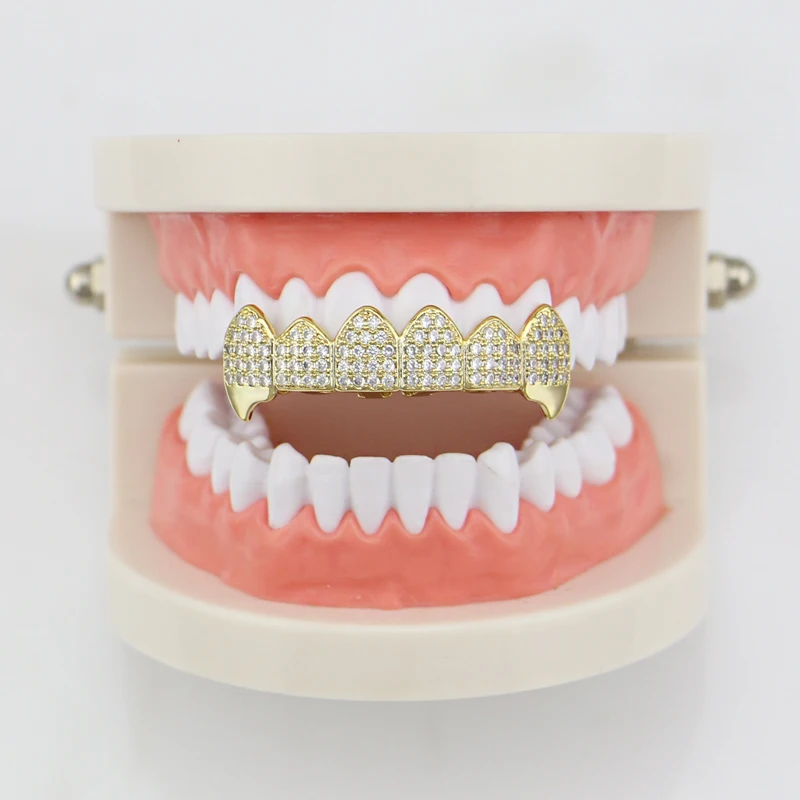 Iftec Сияющий хип хоп Grillz льдом Cz Клык зубастого рта шапки верхней и нижней гриль