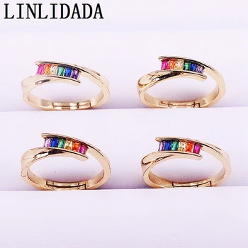 

8Pcs 2019 New arrived hot gold plating rainbow cz engagement ring for women colorful cubic zirconia cz simple RING