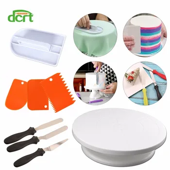 

DCRT 5&8 Pcs/Set Cake Tools Cake Turntable Decorating Tools Rotating Cake Stand Icing Smoother Pastry Scrapers Icing Spatula Set