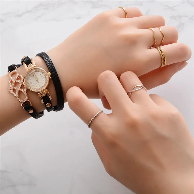 New Arrival watch women dress watch women's Casual Leather Quartz Watch Luxury Bracelet Flower Gemstone Wristwatch clock M22 (4)